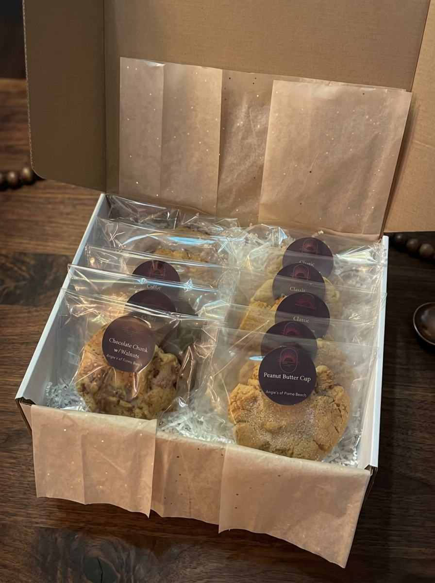 An assortment of Angie's cookies individually wrapped in a gift box